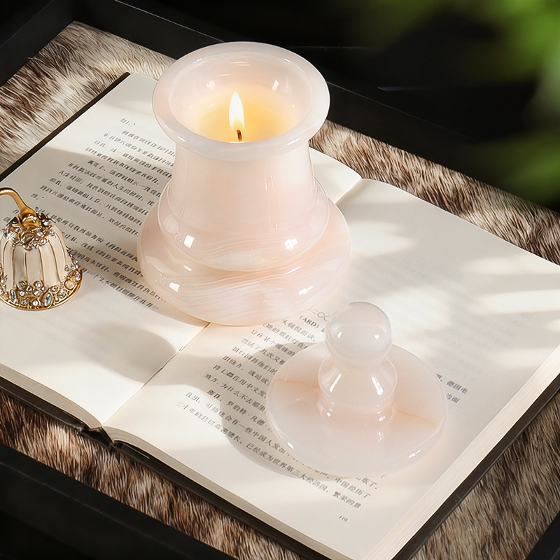 Candle. Queen - White Jade Onyx Empty Candle Holder